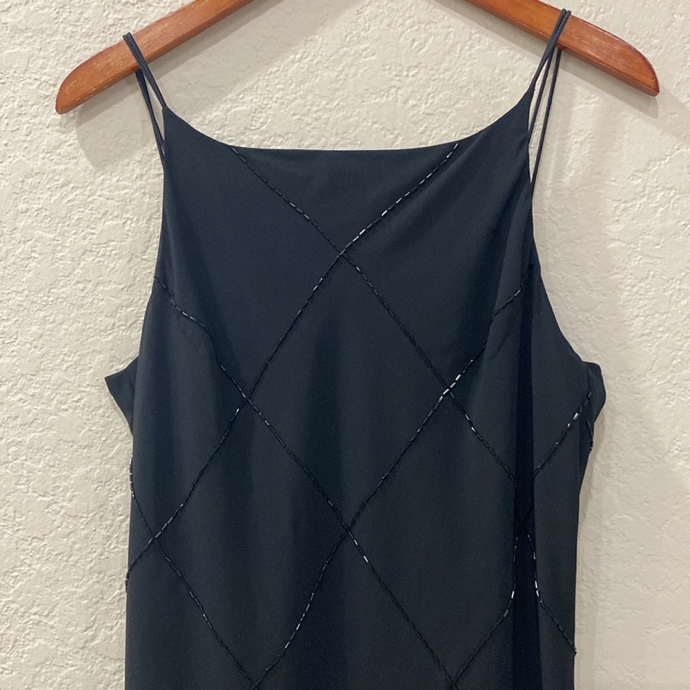 Jones New York Sleeveless Black Slip Sequined Dress Size 12 Knee Length Y2K